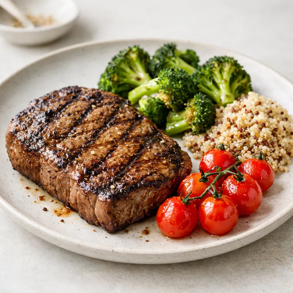 Gegrilde biefstuk met broccoli en quinoa